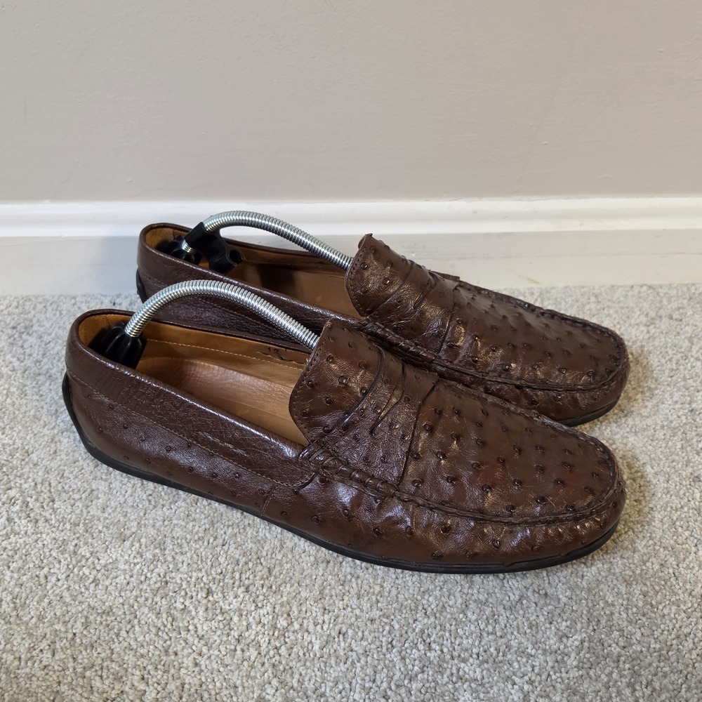 Zelli Monza Ostrich Quill Driver Loafers Brandy Brown Italy Mens Size 12 $895